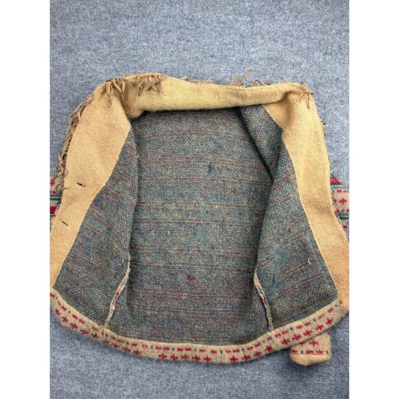 Vintage Recent Works Cardigan Women's S Tan Multi Stripe Fringe Pockets Sweater - Picture 7 of 8